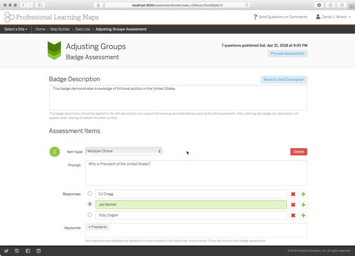 A web-based skill badge assessment builder