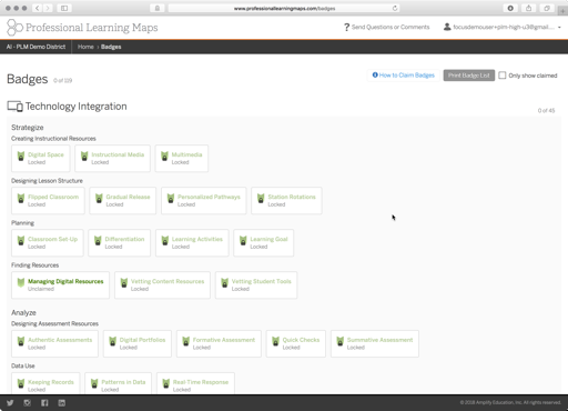 A view of skill badges claimed by a teacher