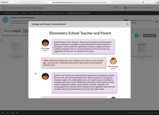 An example conversation between a teacher and parent about preparing students for life after high school