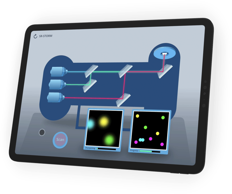 The SR-STORM interactive tool displayed on iPad Pro